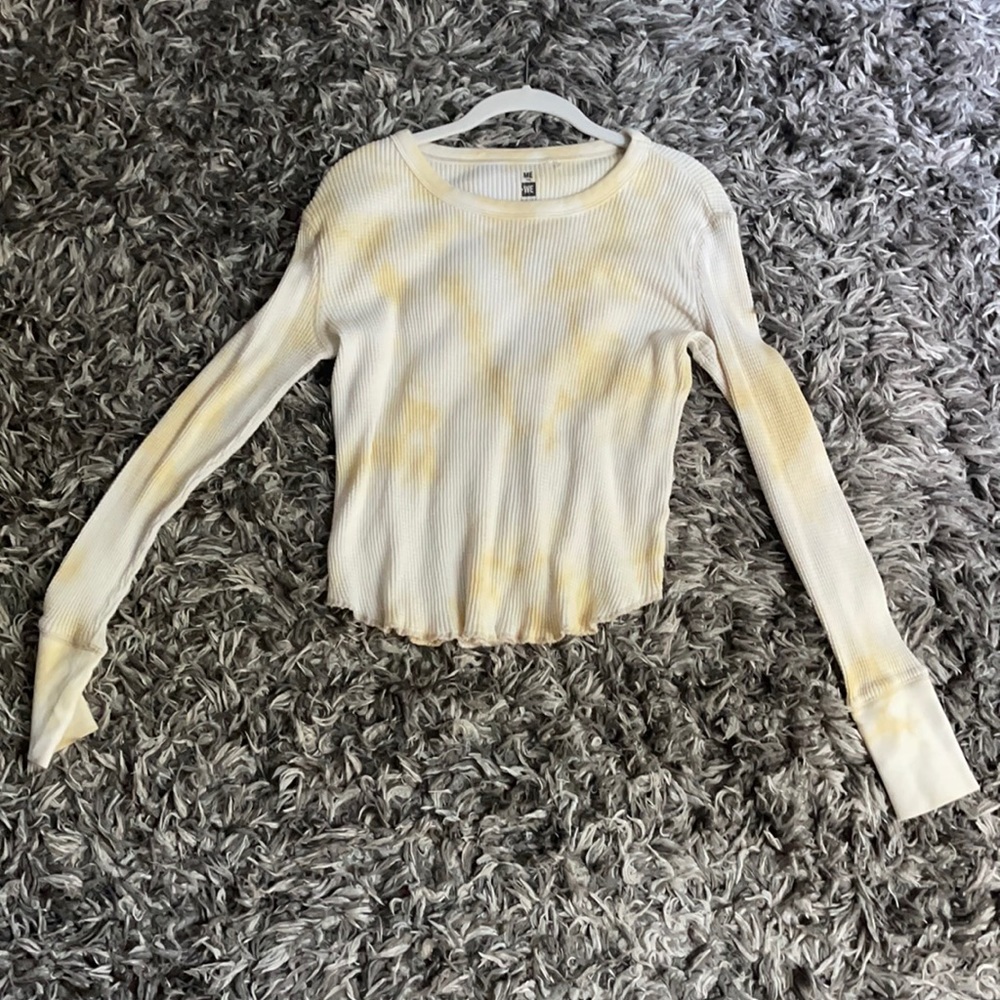 Yellow and white tie dye thermal waffle shirt